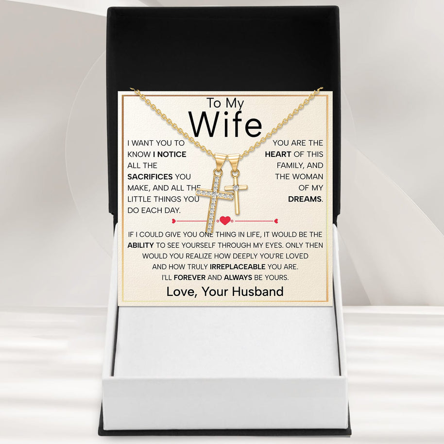 Wife Cross Necklace With Heartfelt Message - Unique Jewelry For Wife - Forever and Always