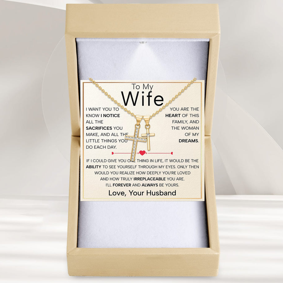 Wife Cross Necklace With Heartfelt Message - Unique Jewelry For Wife - Forever and Always