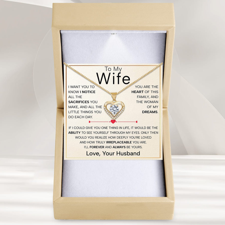 Wife Heart Necklace With Heartfelt Message - Unique Jewelry For Wife - Forever and Always
