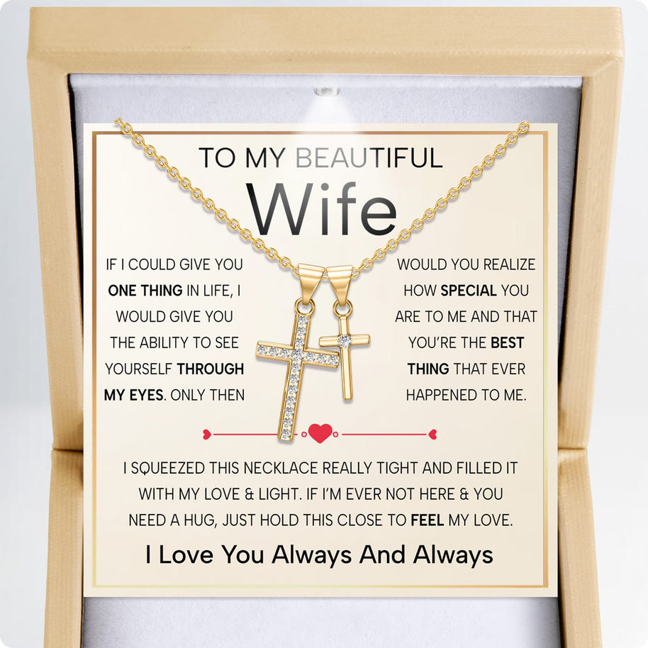Wife Cross Necklace With Heartfelt Message - Unique Jewelry For Wife - Through My Eyes