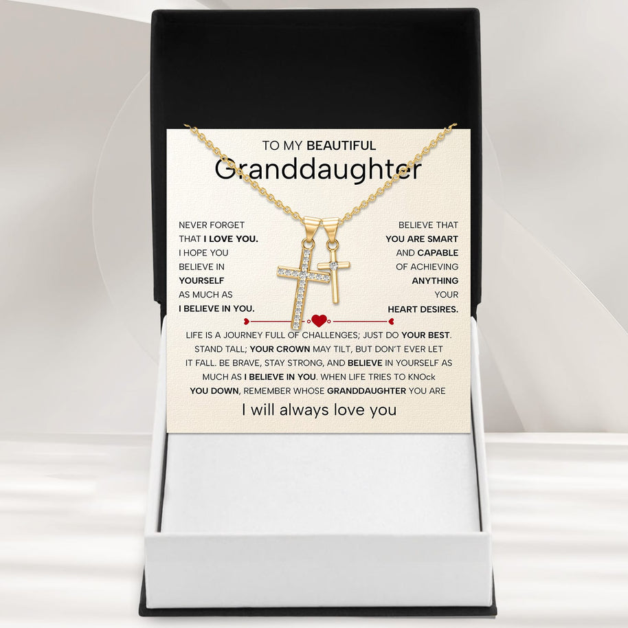 To My Granddaughter Cross Necklace With Heartfelt Message - Unique Jewelry For Granddaughter - Believe In You