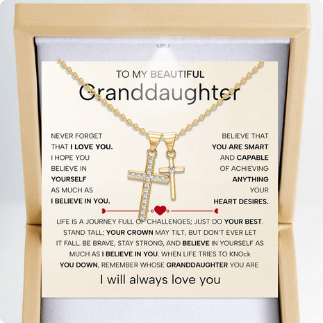 To My Granddaughter Cross Necklace With Heartfelt Message - Unique Jewelry For Granddaughter - Believe In You
