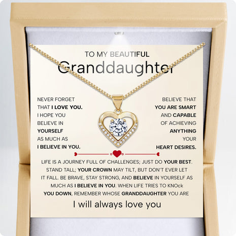 To My Granddaughter Heart Necklace With Heartfelt Message - Unique Jewelry For Granddaughter - Believe In You