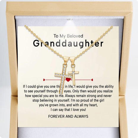 To My Granddaughter Cross Necklace With Heartfelt Message - Unique Jewelry For Granddaughter - Proud of The Girl