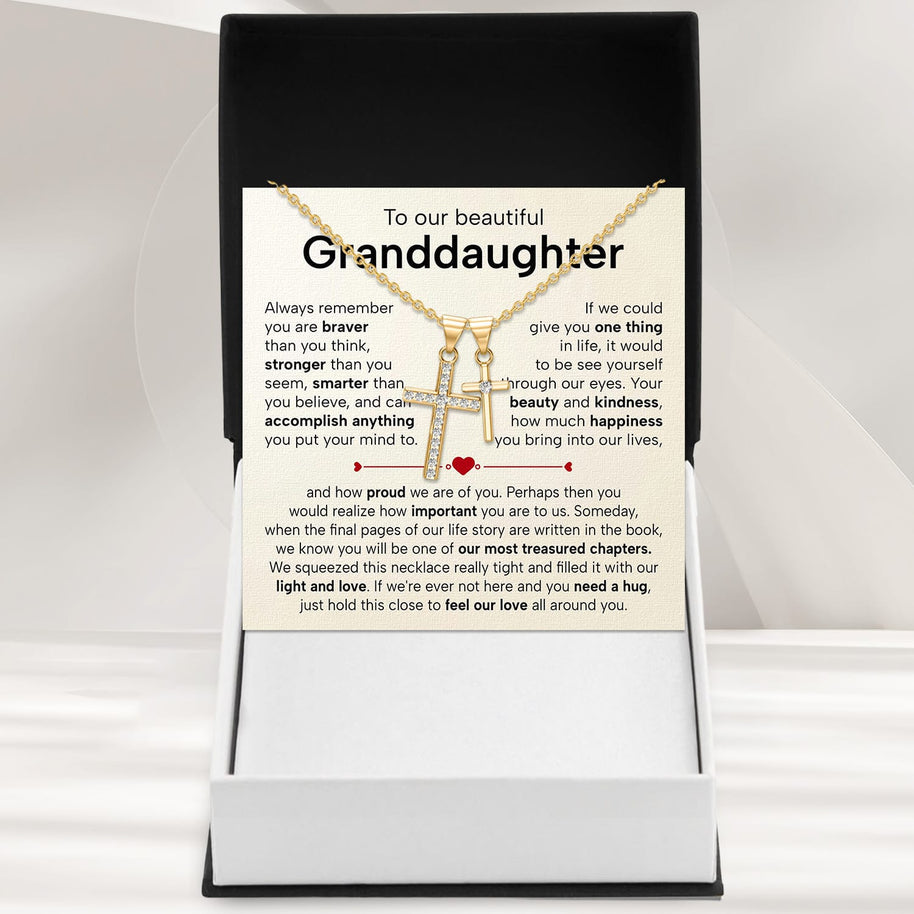 To My Granddaughter Cross Necklace With Heartfelt Message - Unique Jewelry For Granddaughter - Treasured Chapters
