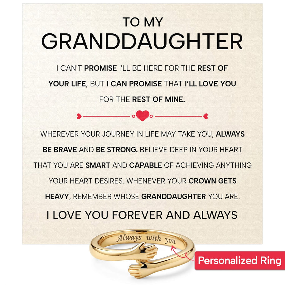 To My Granddaughter With Heartfelt Message - Engraved Hug Ring For Granddaughter -  Always Be Brave