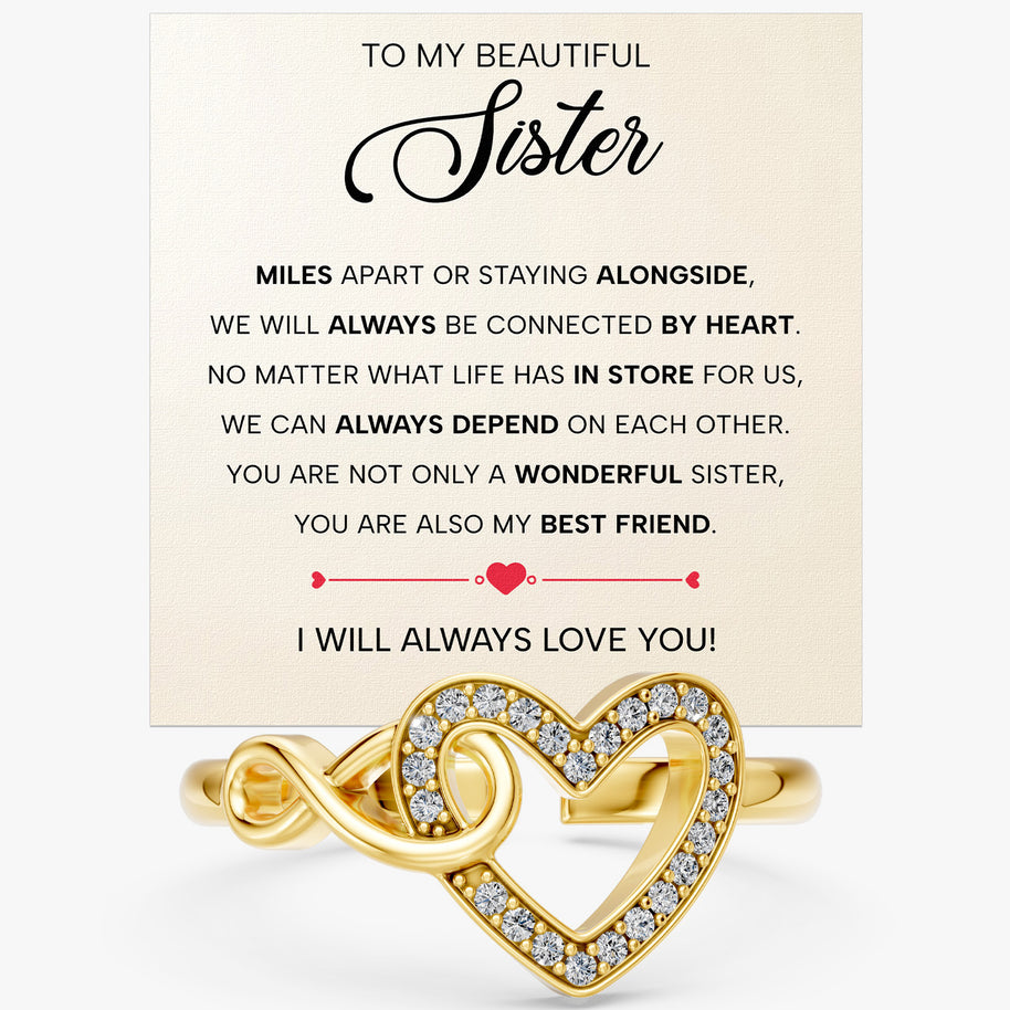 To My Sister Ring Infinity Hearts With Heartfelt Message - Unique Jewelry For Sister - Always Be Connected