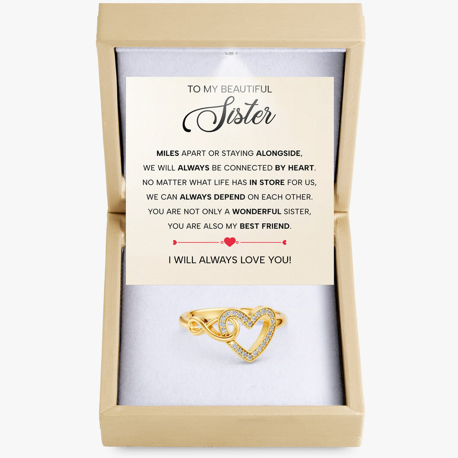 To My Sister Ring Infinity Hearts With Heartfelt Message - Unique Jewelry For Sister - Always Be Connected