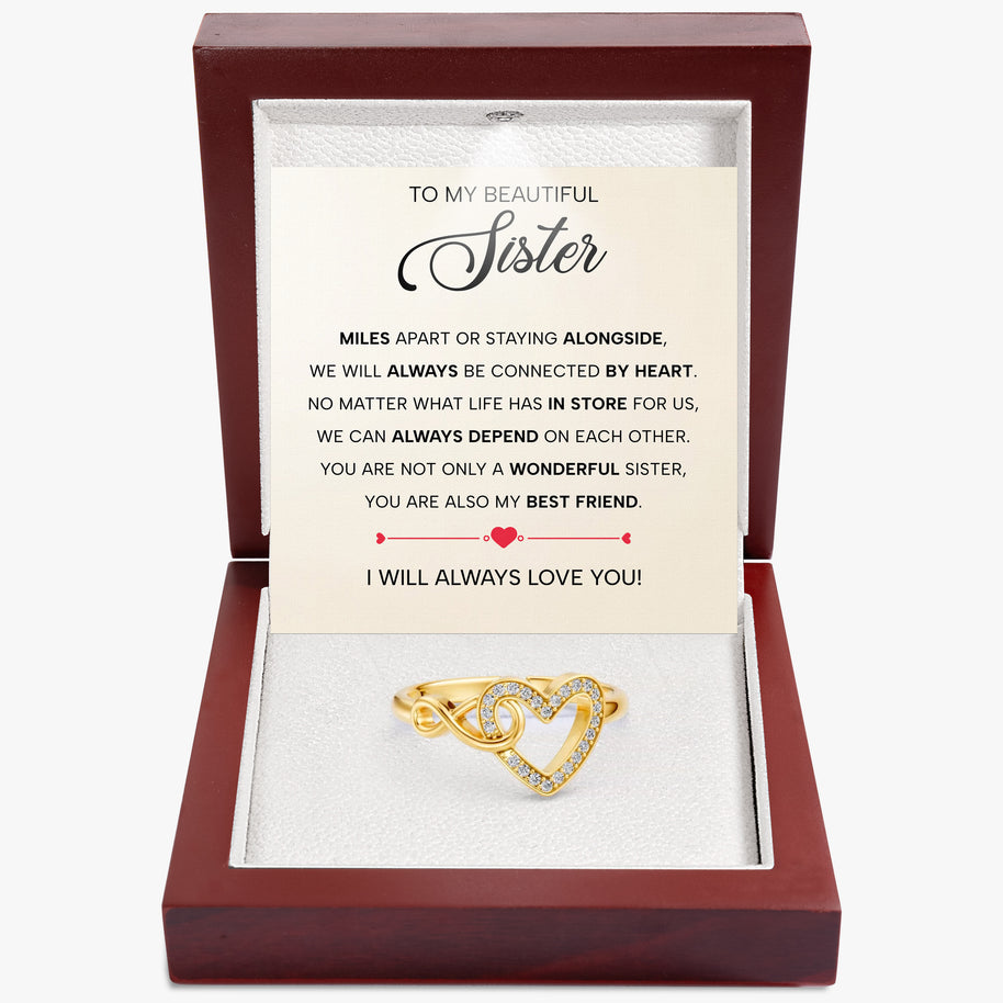 To My Sister Ring Infinity Hearts With Heartfelt Message - Unique Jewelry For Sister - Always Be Connected