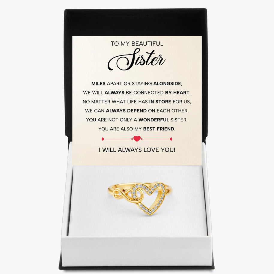 To My Sister Ring Infinity Hearts With Heartfelt Message - Unique Jewelry For Sister - Always Be Connected