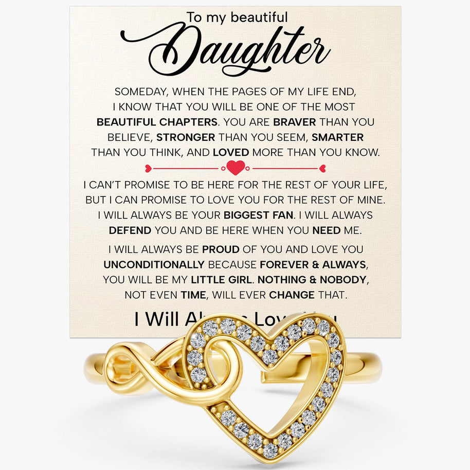 To My Daughter Ring Infinity Hearts With Heartfelt Message - Unique Jewelry For Daughter - Always Defend You