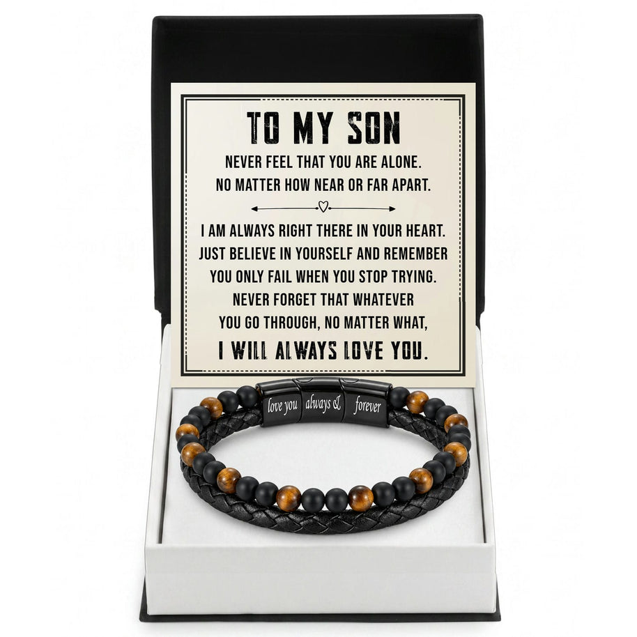 To My Son Bracelet With Heartfelt Message - Tiger Eye Bracelet For Men - Always Right There