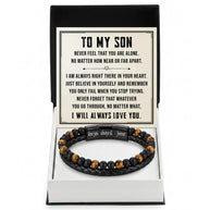 To My Son Bracelet With Heartfelt Message - Tiger Eye Bracelet For Men - Always Right There