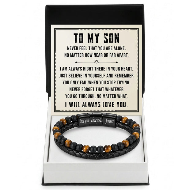 To My Son Bracelet With Heartfelt Message - Tiger Eye Bracelet For Men - Always Right There