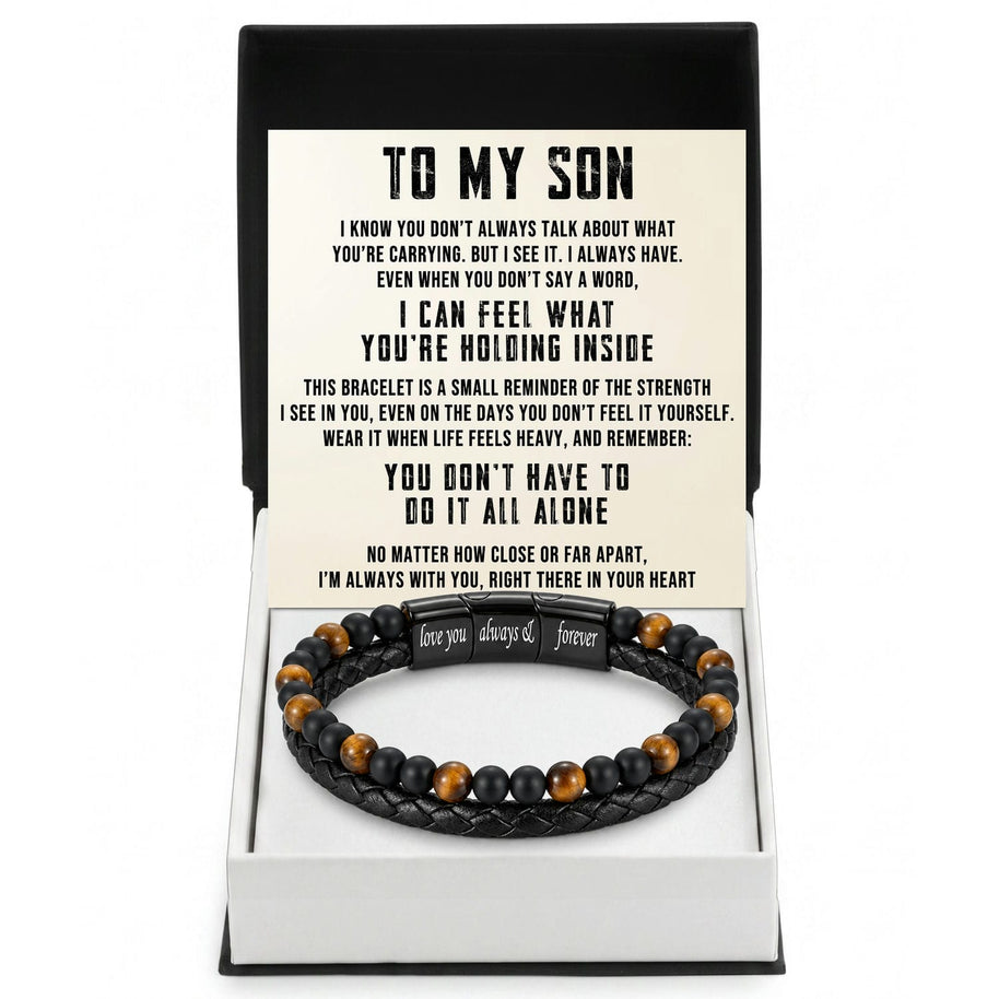 To My Son Bracelet With Heartfelt Message - Tiger Eye Bracelet For Men - Always With You