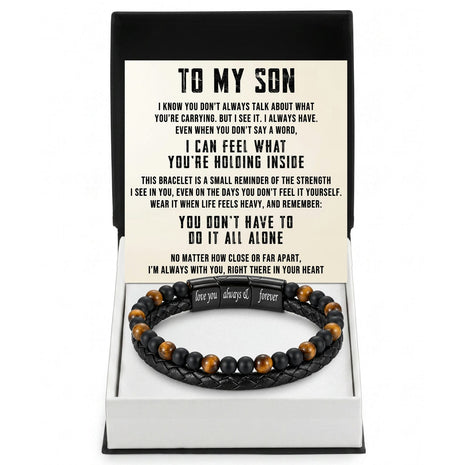 To My Son Bracelet With Heartfelt Message - Tiger Eye Bracelet For Men - Always With You