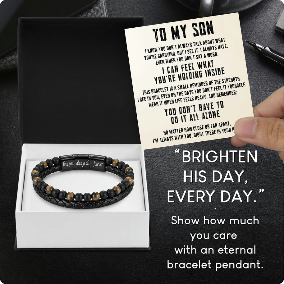 To My Son Bracelet With Heartfelt Message - Tiger Eye Bracelet For Men - Always With You