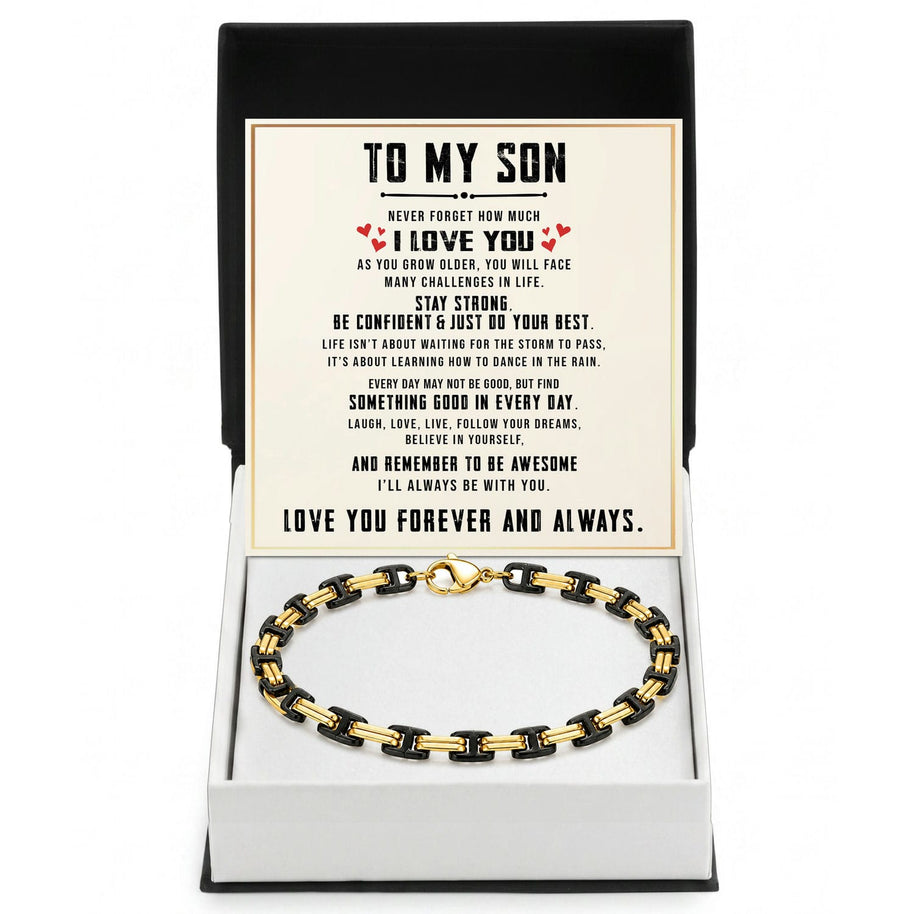 To My Son Bracelet With Heartfelt Message - Byzantine Chain Bracelet For Men - My Little Boy