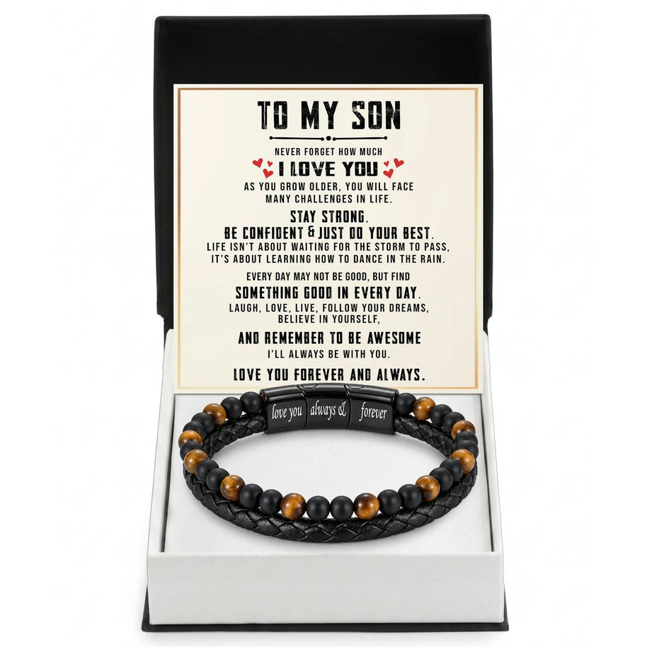 To My Son Bracelet With Heartfelt Message - Tiger Eye Bracelet For Men - Believe In Yourself