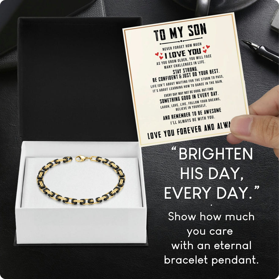 To My Son Bracelet With Heartfelt Message - Byzantine Chain Bracelet For Men - My Little Boy