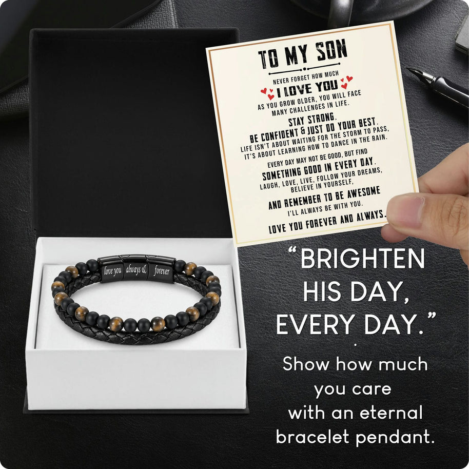 To My Son Bracelet With Heartfelt Message - Tiger Eye Bracelet For Men - Believe In Yourself
