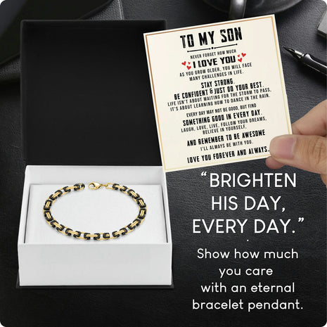 To My Son Bracelet With Heartfelt Message - Byzantine Chain Bracelet For Men - My Little Boy