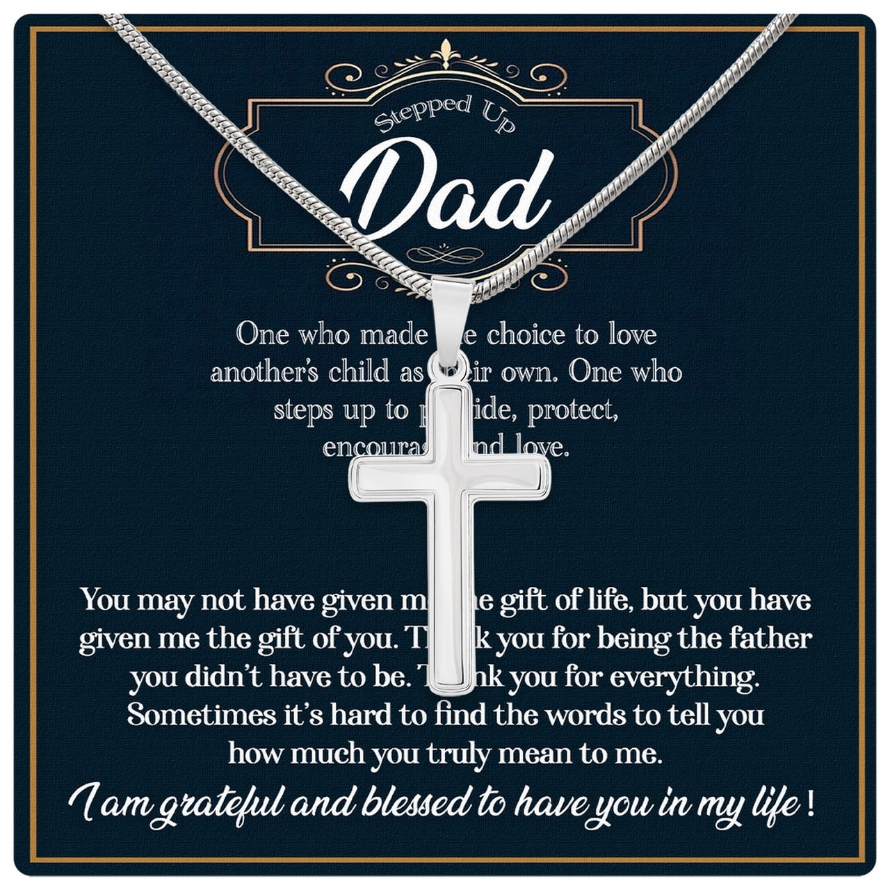 Cuban Necklace Gifts For Bonus Dad With Personalized Message Card Necklace