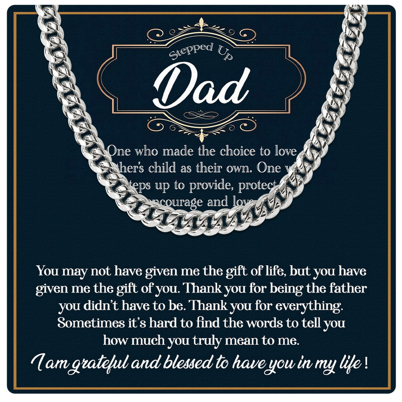 Cuban Necklace Gifts For Bonus Dad With Personalized Message Card Necklace