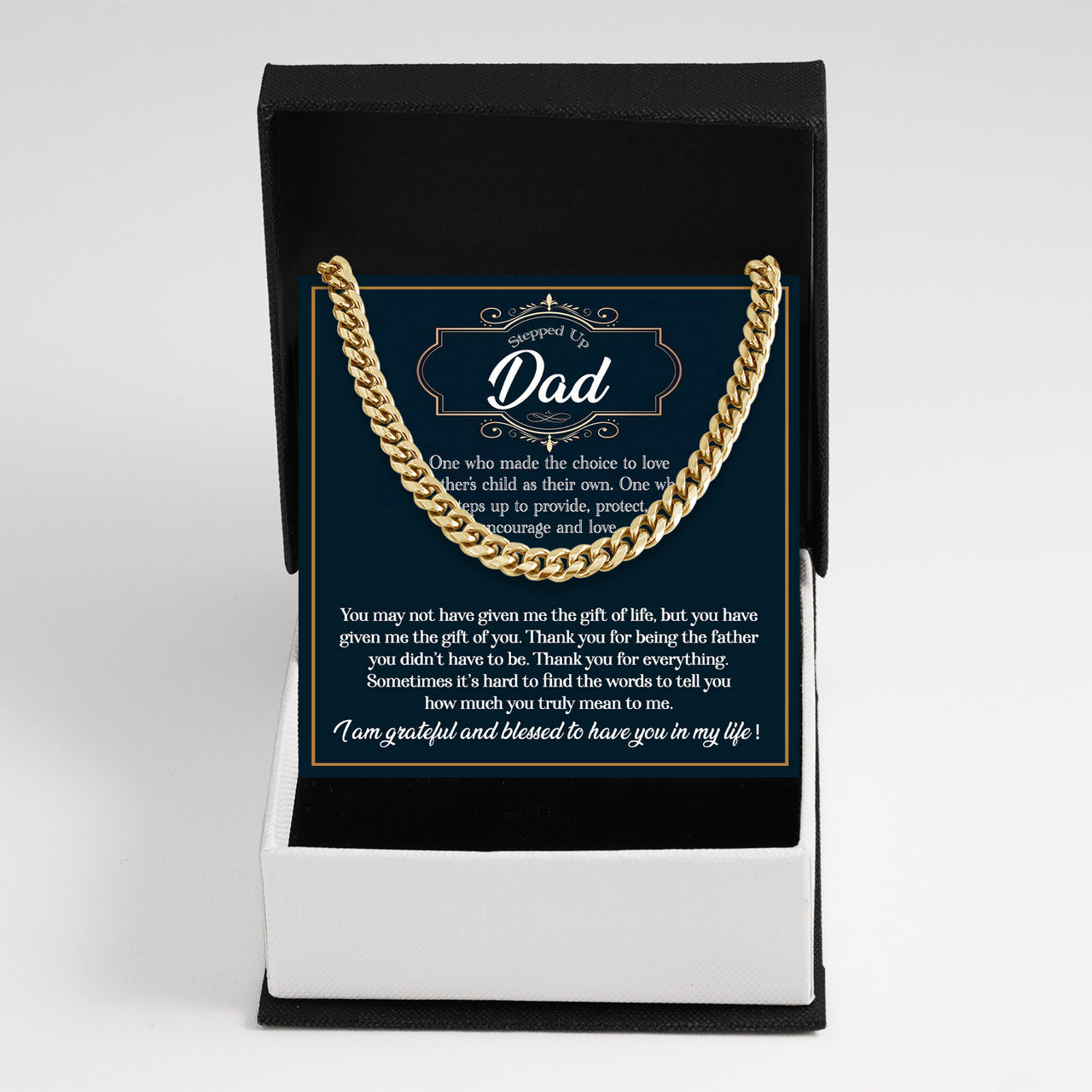 Cuban Necklace Gifts For Bonus Dad With Personalized Message Card Necklace