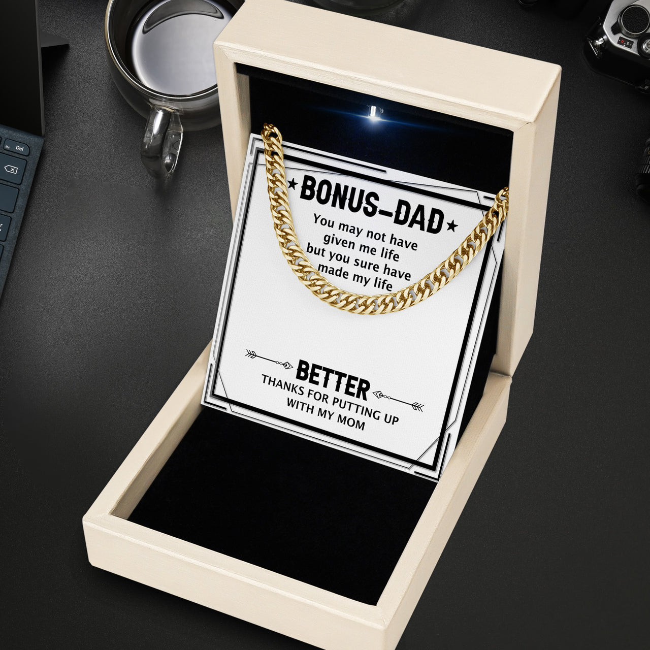 Cuban Necklace Gifts For Bonus Dad With Personalized Message Card Necklace