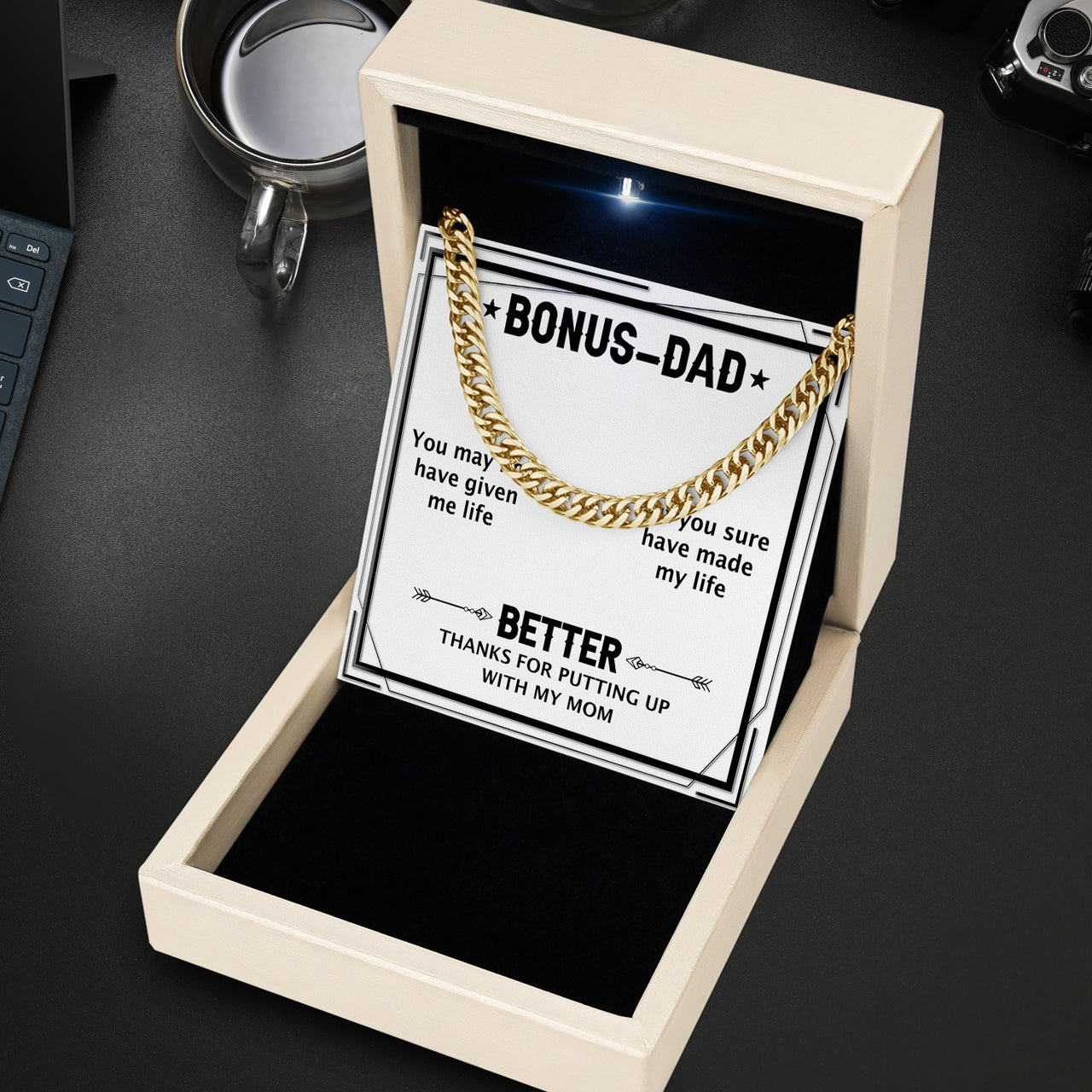 Cuban Necklace Gifts For Bonus Dad With Personalized Message Card Necklace