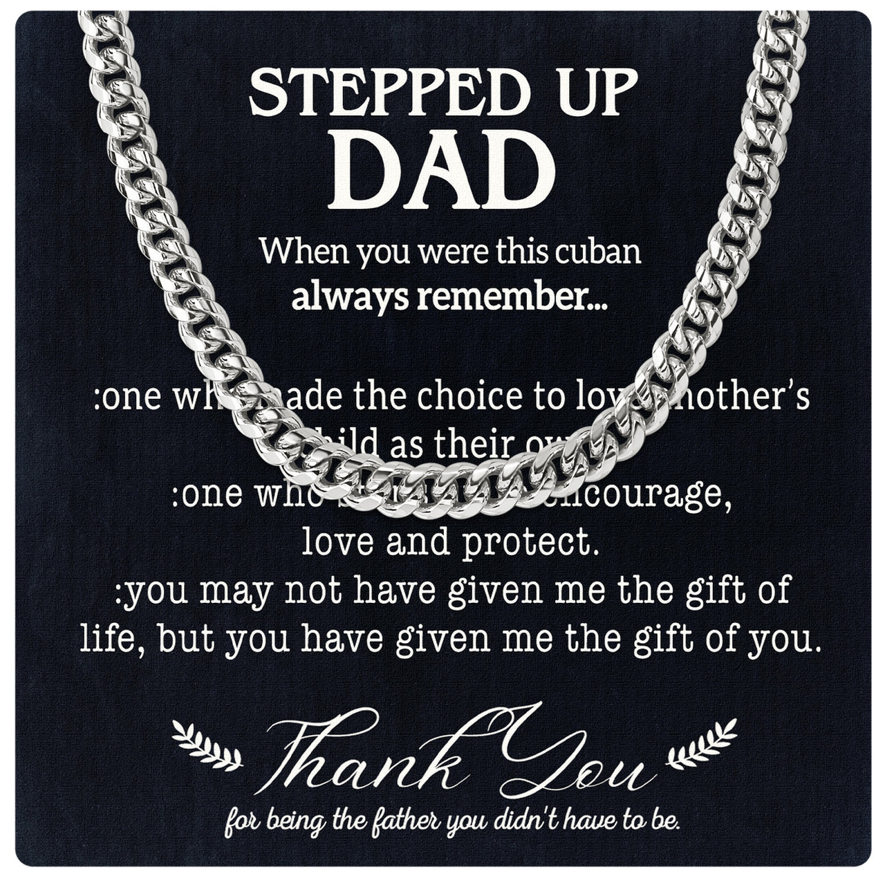 Cuban Necklace Gifts For Bonus Dad With Personalized Message Card Necklace