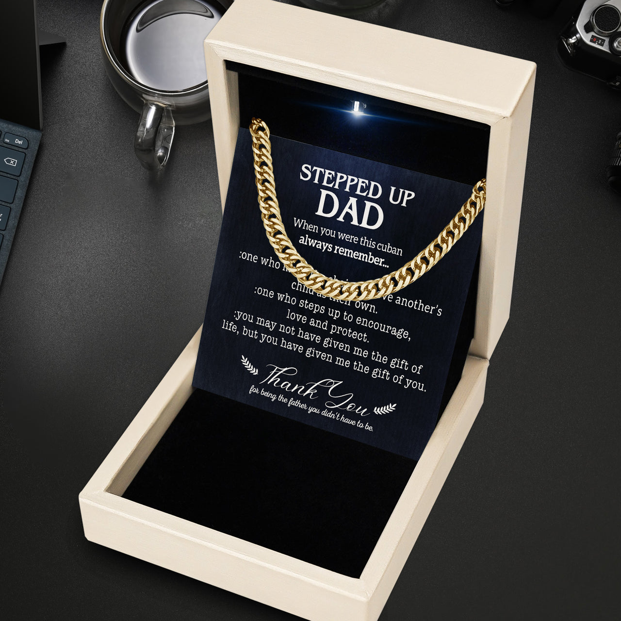 Cuban Necklace Gifts For Bonus Dad With Personalized Message Card Necklace