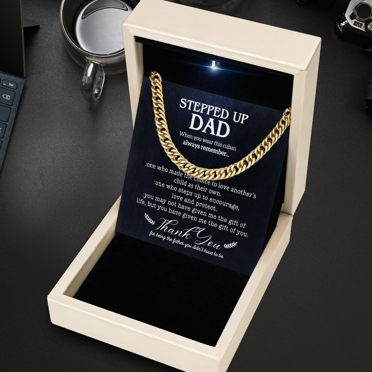 Cuban Necklace Gifts For Bonus Dad With Personalized Message Card Necklace