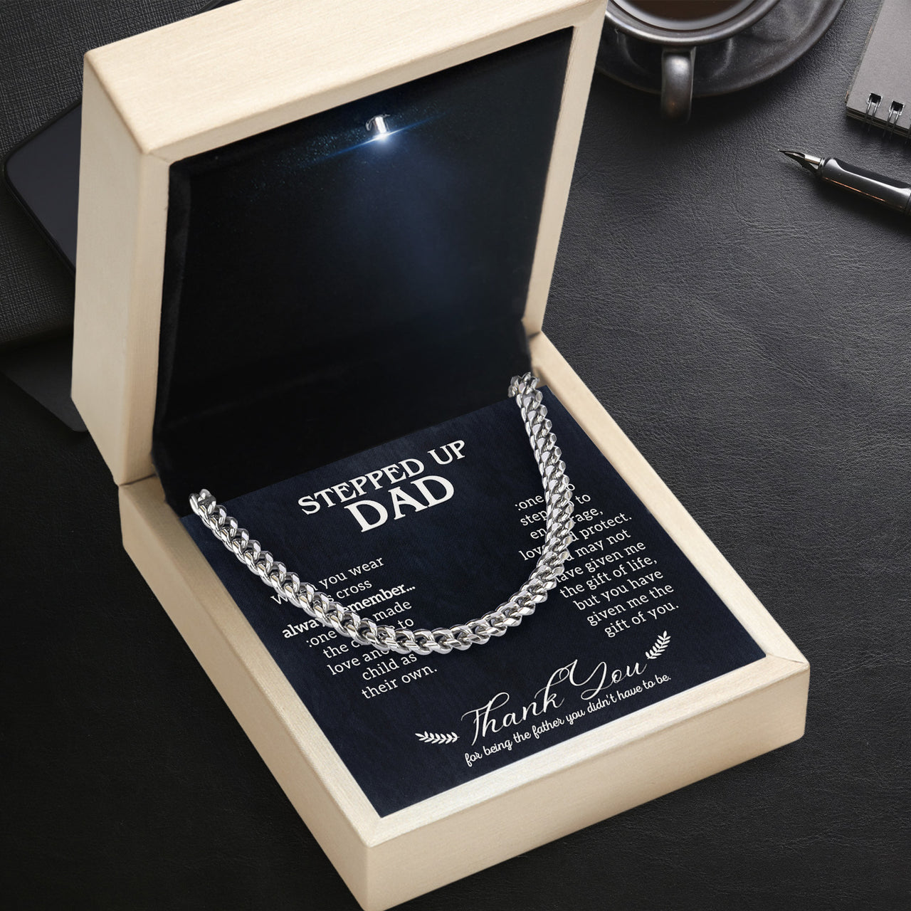 Cuban Necklace Gifts For Bonus Dad With Personalized Message Card Necklace