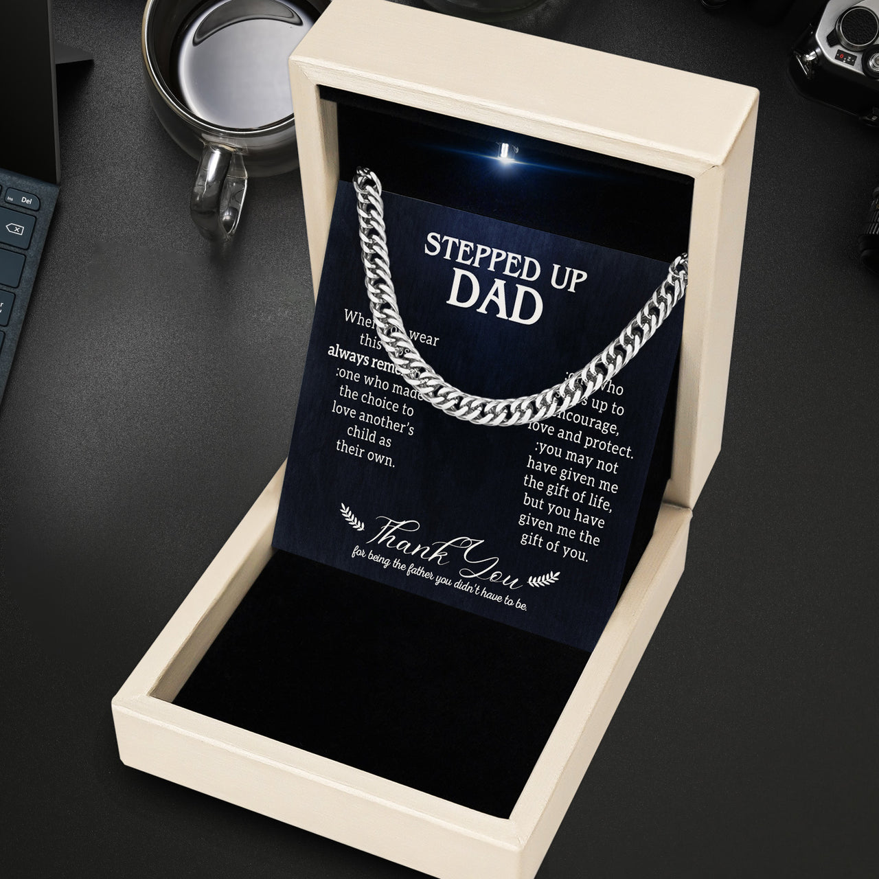 Cuban Necklace Gifts For Bonus Dad With Personalized Message Card Necklace