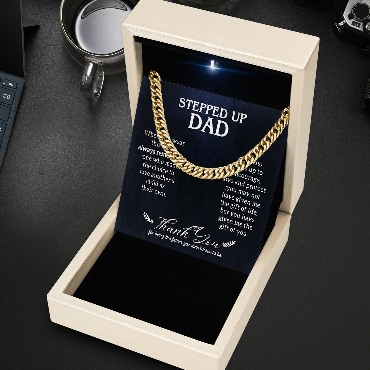 Cuban Necklace Gifts For Bonus Dad With Personalized Message Card Necklace