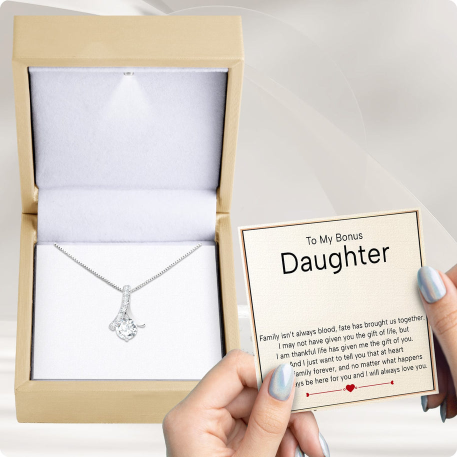 To My Bonus Daughter Necklace  With Heartfelt Message - Unique Jewelry For Bonus Daughter - We Are Family