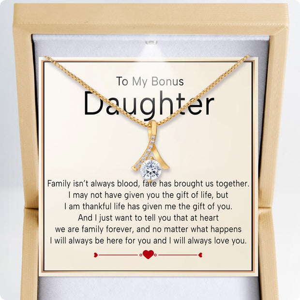 To My Bonus Daughter Necklace  With Heartfelt Message - Unique Jewelry For Bonus Daughter - We Are Family