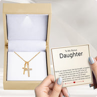 To My Bonus Daughter Cross Necklace  With Heartfelt Message - Unique Jewelry For Bonus Daughter - We Are Family