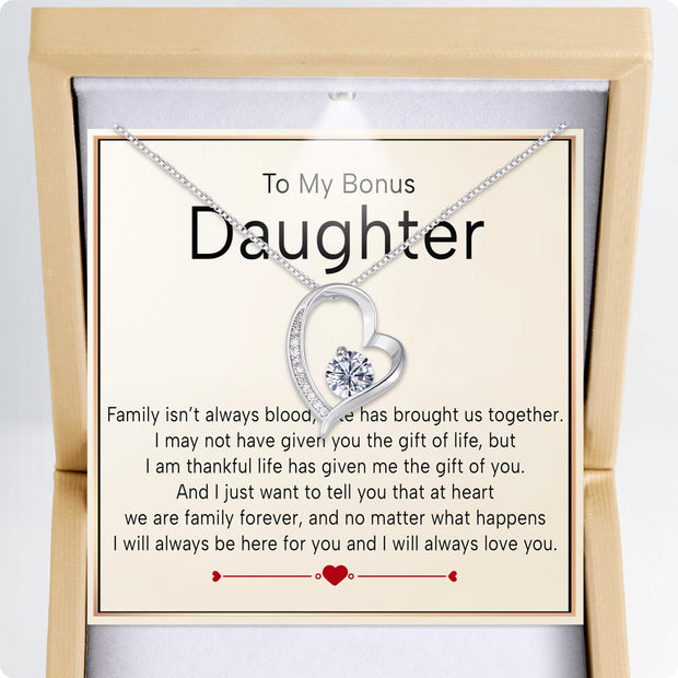 To My Bonus Daughter Necklace  With Heartfelt Message - Unique Jewelry For Bonus Daughter - We Are Family