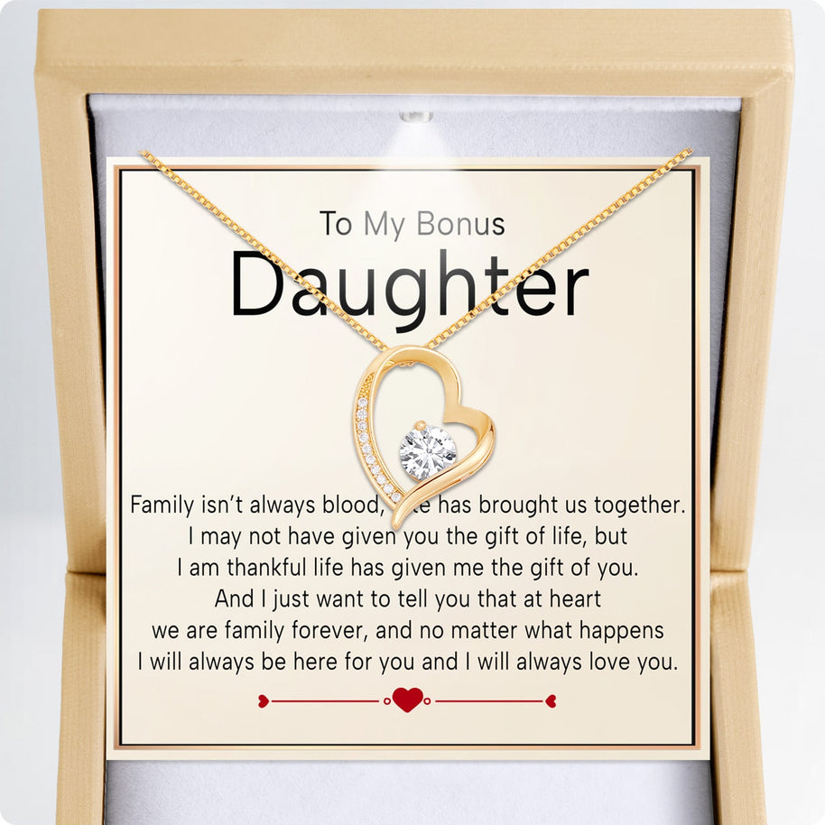 To My Bonus Daughter Necklace  With Heartfelt Message - Unique Jewelry For Bonus Daughter - We Are Family