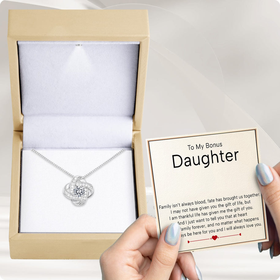 To My Bonus Daughter Necklace  With Heartfelt Message - Unique Jewelry For Bonus Daughter - We Are Family