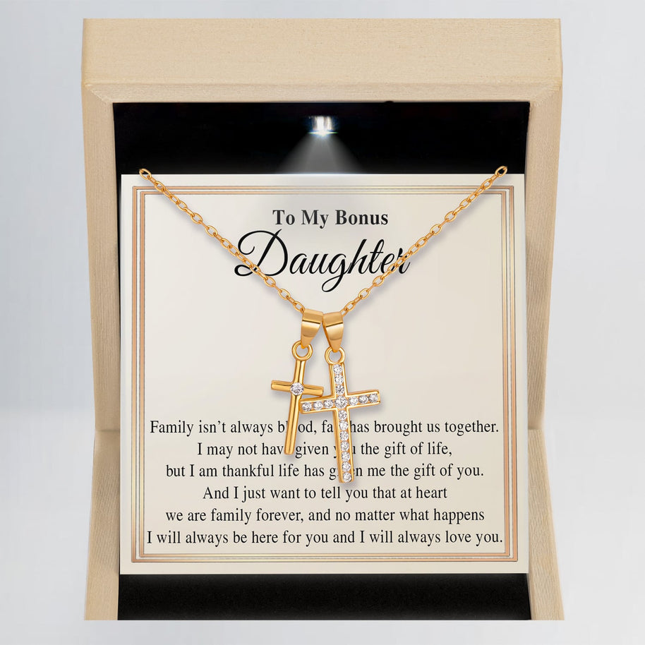 To My Bonus Daughter Necklace With Message Card - Family Isn't Always Blood