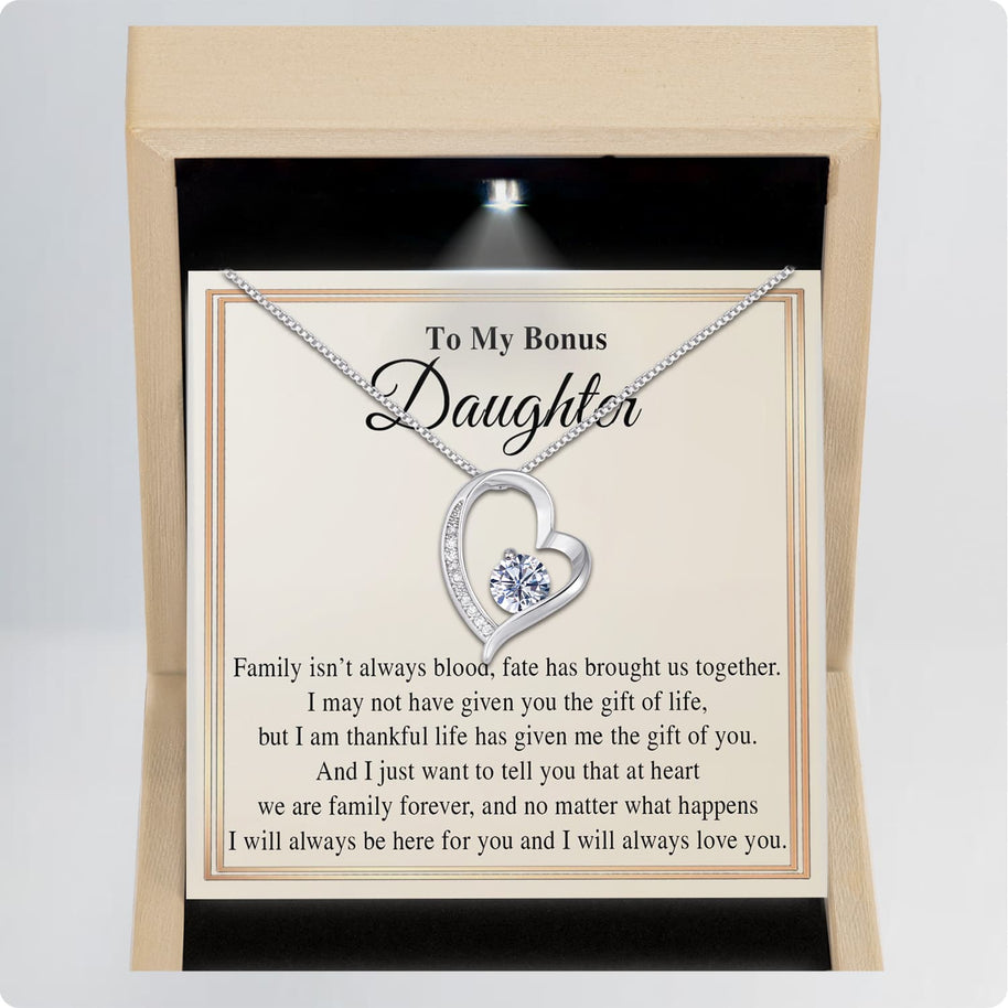 To My Bonus Daughter Necklace With Message Card - Family Isn't Always Blood