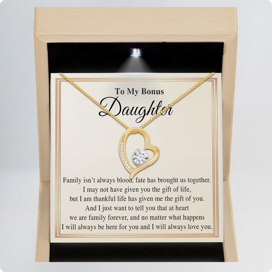 To My Bonus Daughter Necklace With Message Card - Family Isn't Always Blood