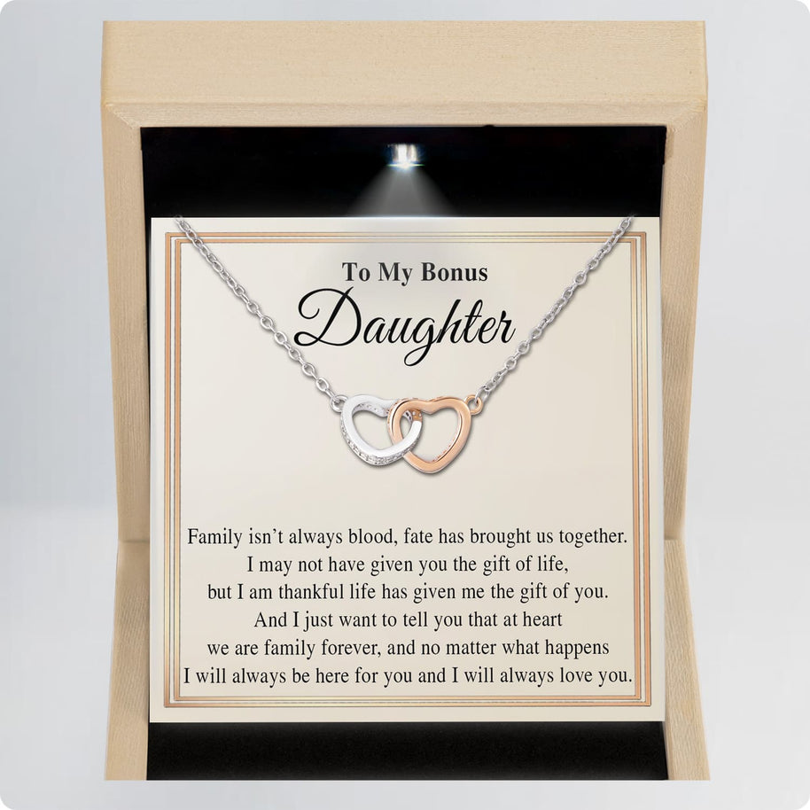 To My Bonus Daughter Necklace With Message Card - Family Isn't Always Blood