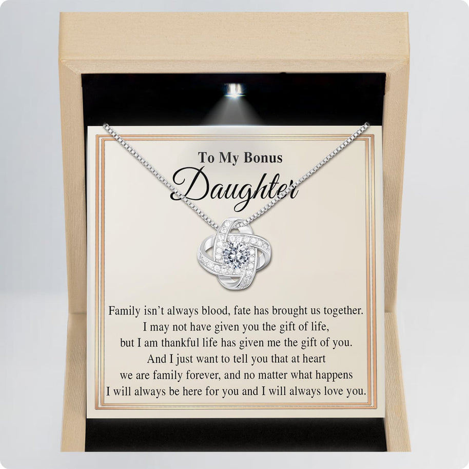 To My Bonus Daughter Necklace With Message Card - Family Isn't Always Blood