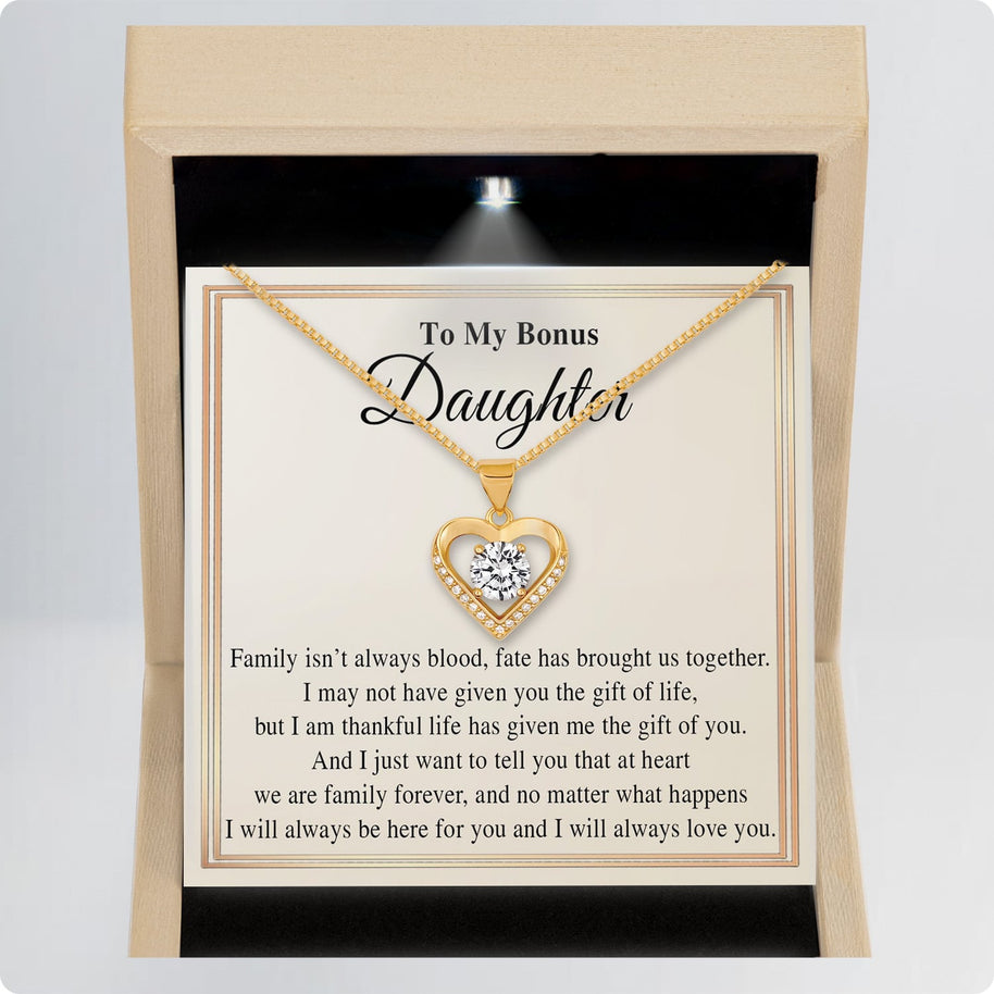 To My Bonus Daughter Necklace With Message Card - Family Isn't Always Blood