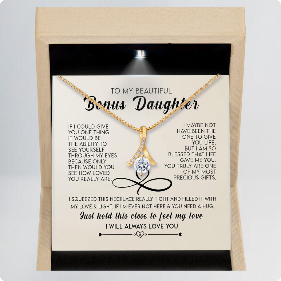 To My Bonus Daughter Necklace With Message Card - Just Hold This Close